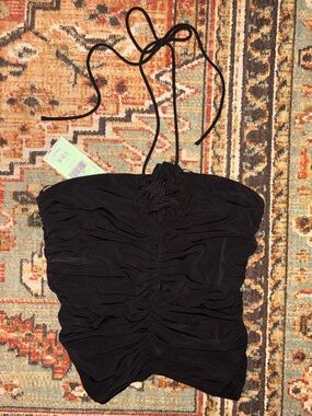 Mango Black Ruched Halter-Style Top
